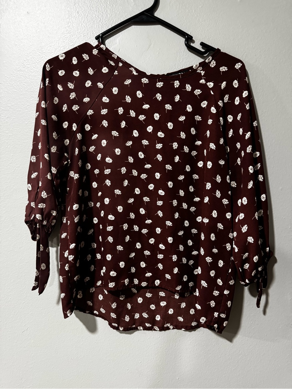 Papermoon Maroon Floral Tie-Sleeve Blouse